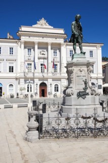 Guiseppe Tartini Square with monument in front of the Town Hall