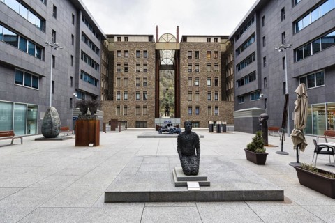 Patio with sculpture