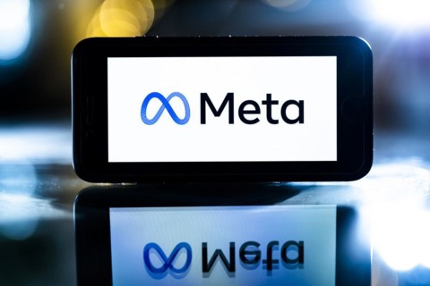 The logo of the technology company Meta stands out on a display in Berlin