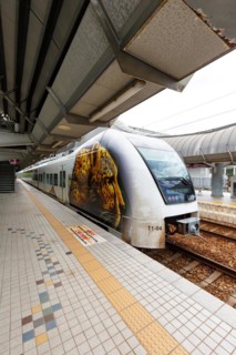 KLIA Ekspres Line express train at Salak Tinggi station in Kuala Lumpur