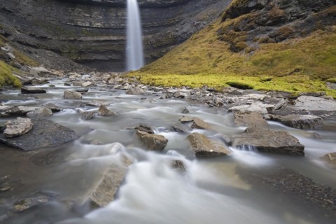 Waterfall Hemsilfossen on the Hemsil river at Ekmanfjorden