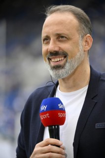 Coach Pellegrino Matarazzo TSG 1899 Hoffenheim in interview microphone logo SKY