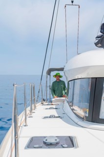 Skipper at the wheel