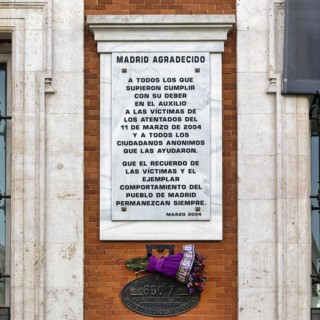 Facade detail with memorial plaque for the victims of the 2004 terrorist attacks