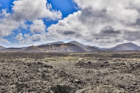 Volcanic landscape with view of the Caldera de Los Cuervos