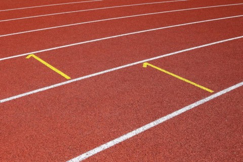 Lines on a tartan track sports field