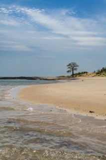 Long sandy beach on a little islet in Marinho Joao Vieira e Poilao National Park