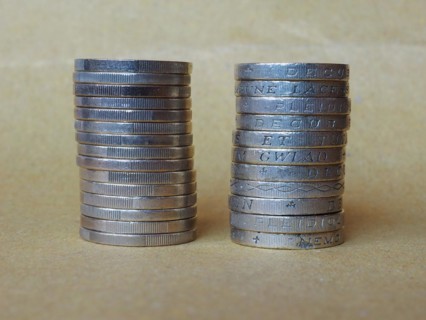 Euro and Pound coins pile