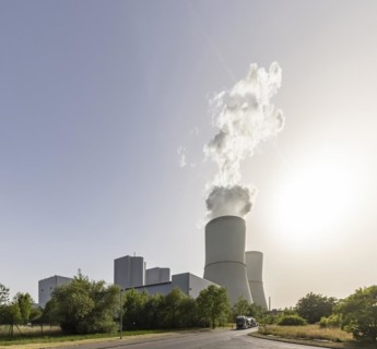 Lignite-fired power plant Lippendorf with steaming cooling tower