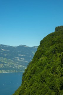 Aerial View over Lake Lucerne and Mountain Peak with an Elevator in a Sunny Day in Burgenstock
