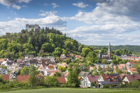 The village of Fischbachtal with Lichtenberg Castle