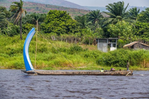 Traditional sailing boat on the Congo river