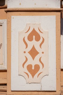 Cartouche with graphic patterns on a historic architecture in the city centre of Bad Frankenhausen