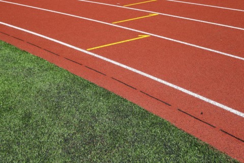 Lines on a tartan track sports field