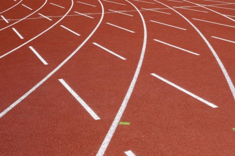 Lines on a tartan track sports field