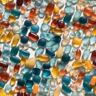 Seamless tile overhead photo of A variety of presciption pills and drugs