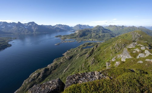 View of Fjord Raftsund and mountains