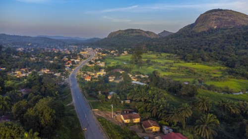 Aerial of the granite mountains in Central Guinea