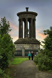 Walkers in front of Dugald Stewart Monument