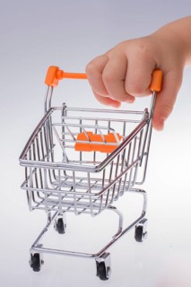 Shopping cart in the hand on white background