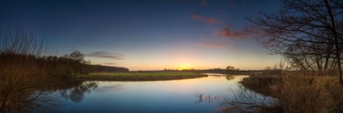 Panorama of the river Leine at sunset