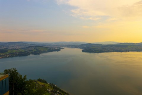 Aerial View over Lake Lucerne and Mountain in Burgenstock