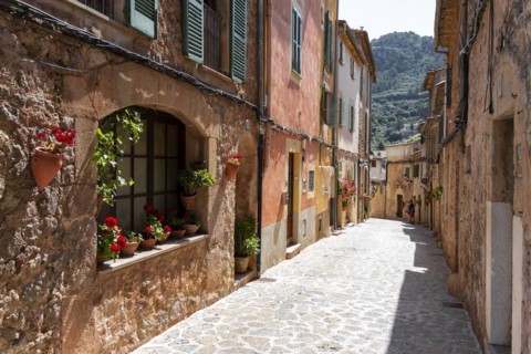 Mountain village Valldemossa with typical stone houses