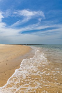 Long sandy beach on a little islet in Marinho Joao Vieira e Poilao National Park