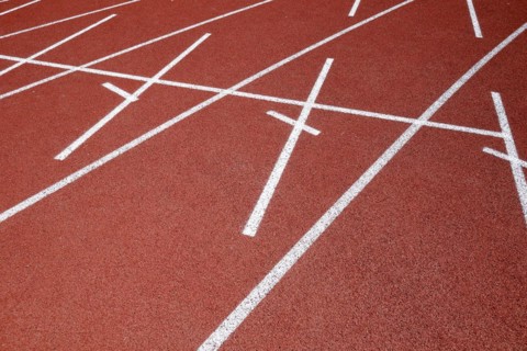 Lines on a tartan track sports field