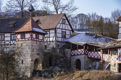Village of Gundelfingen in the valley of the Great Lauter near Muensingen