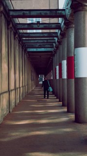 Pedestrian passageway with concrete columns