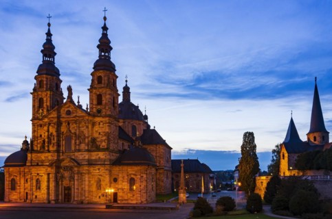 The landmark of the city of Fulda at sunset