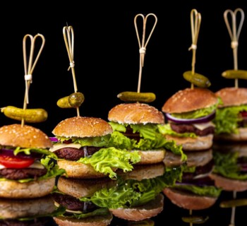 Small vegetarian hamburgers in a row