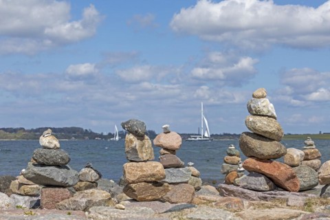 Stone tower at the northernmost tip of the German mainland with a view of Denmark