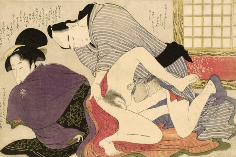 Geisha and lover on a free-standing screen