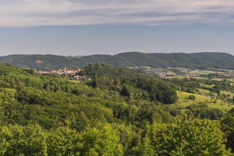 View of the Odenwald and the village of Lindenfels
