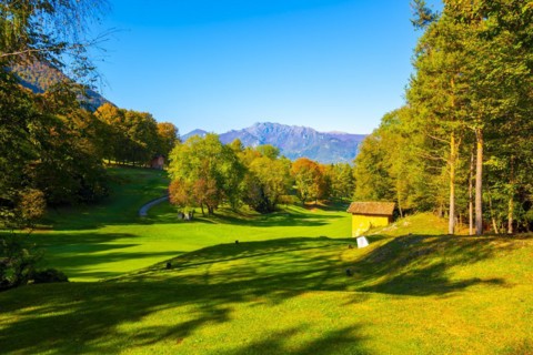Hole 4 in Golf Course Menaggio with Mountain View in Autumn in Lombardy