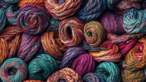 Truly seamless tile of colorful knitting yarn and string background
