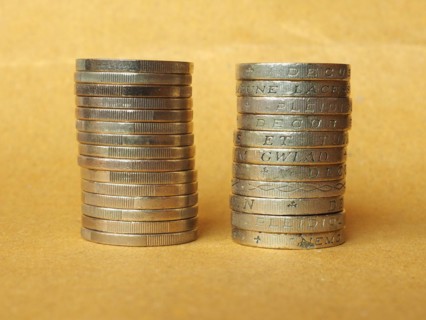 Euro and Pound coins pile