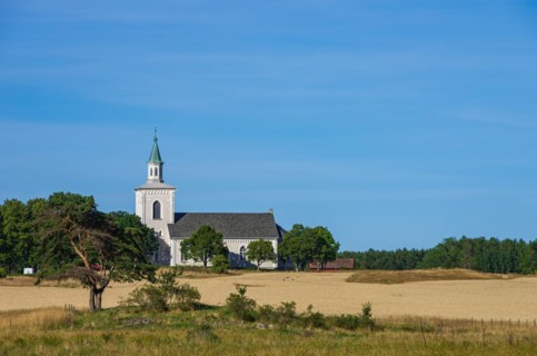 Picturesque view of Otterstad village church on Kallandsoe