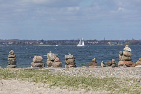Stone tower at the northernmost tip of the German mainland with a view of Denmark