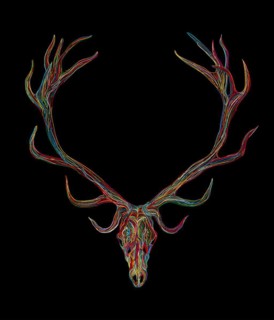 Deer skull graphic in colors