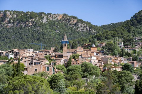 View of Valldemossa mountain village with typical stone houses