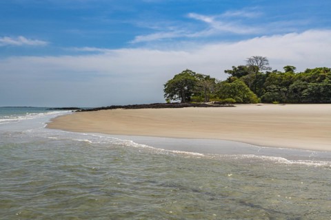 Long sandy beach on Joao Viera island