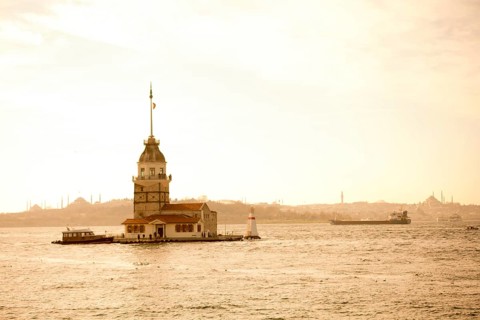 Maidens Tower located in the middle of Bosporus