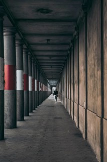 Pedestrian passageway with concrete columns