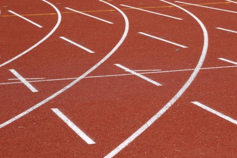 Lines on a tartan track sports field