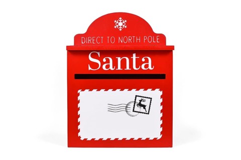 Red santa mail box for Christmas present wishlists on white background
