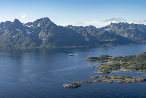 Hurtigruten cruise ship in the fjord