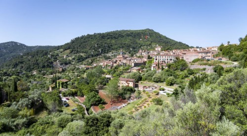 View of Valldemossa mountain village with typical stone houses